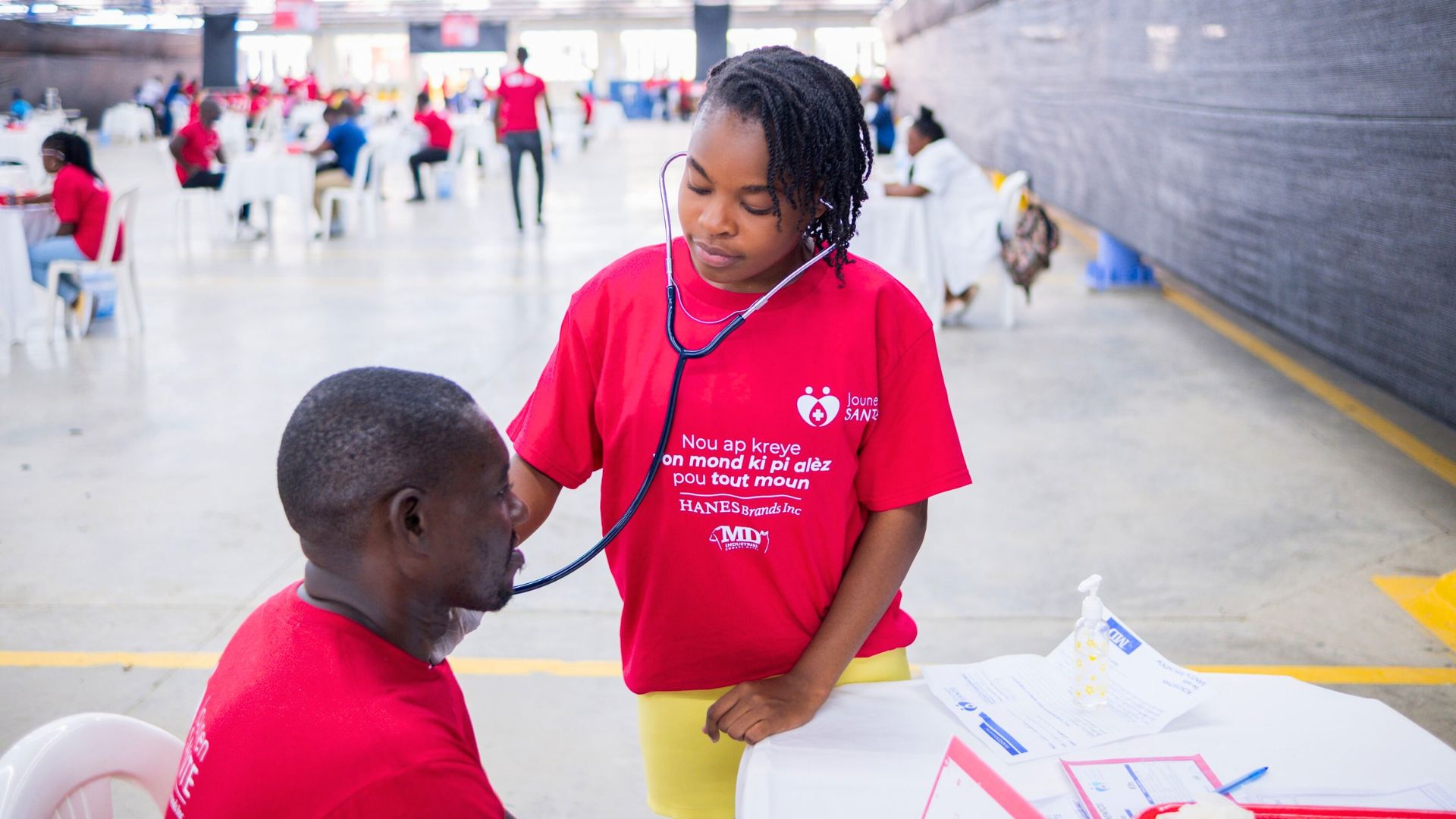 Health fair patient being treated